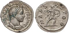 Roman Coins Empire Denario. Acuñada el 231-235 d.C. ALEJANDRO SEVERO. Anv.: IMP. ALEXANDER DIVI AVG. Busto laureado, drapeado, acorazado a derecha. Rev.: MARS VLTOR. Marte andando a derecha portando l