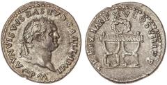 Roman Coins Denario. Acuñada el 79-81 d.C. TITO. Anv.: IMP. TITVS CAES. VESPASIAN. AVG. P. M. Busto laureado a derecha. Rev.: TR. P. IX IMP. XV COS. VIII P. P. Corona sobre silla curul. 3,2 grs. AR. (