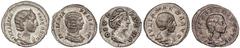 Roman Coins Lote 5 monedas Denario. FAUSTINA MADRE, JULIA DOMNA, JULIA SOEMIAS, JULIA MAESA y JULIA MAMEA. AR. CERES, DIANA LVCIFERA, VENUS CAELESTIS, SAECVLI FELICITAS y FECUND. AVGVSTAE. A EXAMINAR.