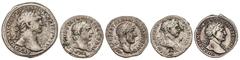 Roman Coins Lote 5 monedas Denario (4) y Dracma. ADRIANO, NERVA y TRAJANO (3). AR. Incluye Dracma Trajano Arabia. A EXAMINAR. MBC a MBC+.