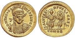 ROMAN COINS: ROMAN EMPIRE Roman Coins Sólido. 402-450 d.C. TEODOSIO II. CONSTANTINOPLA. Anv.: D. N. THEODOSIVS P. F. AVG. Busto de frente con casco, lanza y escudo. Rev.: SALVS REI PVBLICAE S.Teodosio