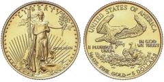 WORLD COINS: UNITED STATES World Coins 5 Dólares. 1989. 3,41 grs. AU. Fecha en números romanos. KM-216. SC.