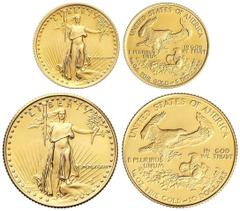 WORLD COINS: UNITED STATES WORLD COINS: UNITED STATES World Coins Serie 2 monedas 5 y 10 Dólares. 1987. 3,43 y 8,48 grs. AU. Fecha en números romanos. Saint Gaudens. Fr-B3, B4; KM-216, 217. SC.