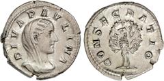 ROMAN COINS: ROMAN EMPIRE Roman Coins Denario. Acuñada el 235-236 d.C. PAULINA. Anv.: DIVA PAVLINA. Busto velado a derecha. Rev.: CONSECRATIO. Pavo real de frente con la cola desplegada. 3,24 grs. BUE