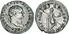 ROMAN COINS: ROMAN EMPIRE Roman Coins - Empire Denario. Acuñada el 79 d.C. TITO. Anv.: IMP. TITVS CAES. VESPASIAN. AVG. P. M. Cabeza laureada a derecha. Rev.: TR. P. VIIII. IMP. XIIII. COS. VII. P. P.