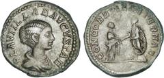 ROMAN COINS: ROMAN EMPIRE Roman Coins - Empire Denario. Acuñada el 202-212 d.C. PLAUTILLA. Anv.: PLAVTILLAE AVGVSTAE. Busto drapeado a derecha. Rev.: CONCORDIAE AETERNAE. Caracalla y Plautilla dandose