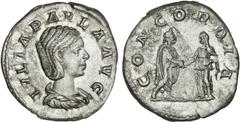 ROMAN COINS: ROMAN EMPIRE Roman Coins - Empire Denario. Acuñada el 219 d.C. JULIA PAULA. Anv.: IVLIA PAVLA. Busto a derecha. Rev.: CONCORDIA. Heliogábalo y Julia en pie. 2,14 grs. AR. (Restos de oxida