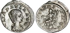 ROMAN COINS: ROMAN EMPIRE Roman Coins - Empire Denario. Acuñada el 219 d.C. JULIA PAULA. Anv.: IVLIA PAVLA. Busto a derecha. Rev.: CONCORDIA. Concordia sentada en silla curul a izquierda. 2,40 grs. AR