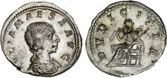 ROMAN COINS: ROMAN EMPIRE Roman Coins - Empire Denario. Acuñada el 223 d.C. JULIA MAESA. Anv.: IVLIA MAESA AVG. Busto a derecha. Rev.: PVDICITIA. Pudicitia sentada a izquierda. 3,23 grs. AR. C-36; RIC
