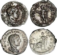 ROMAN COINS: ROMAN EMPIRE Roman Coins - Empire Lote 2 monedas Denario. Acuñadas el 222-228 d.C. ALEJANDRO SEVERO. Rev.: P. M. TR. P. II. COS. P. P. Salud sentada a izquierda y P. M. TR. P. III. COS. P