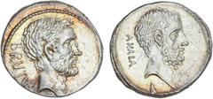 ROMAN COINS: ROMAN REPUBLIC Roman Republic Denario. 54 a.C. JUNIA. Q. Caepio Brutus. Anv.: BRVTVS. Cabeza de Junius Brutus el anciano a derecha. Rev.: AHALA. Cabeza de Servilius Ahala con barba más la