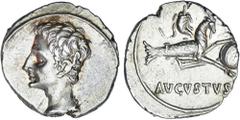 ROMAN COINS: ROMAN EMPIRE Roman Empire Denario. Acuñada el 27 a.C.-14 d.C. AUGUSTO. Anv.: Cabeza descubierta de Augusto a izquierda. Rev.: Capricornio a derecha con timón, globo y cuerno de la Abundan