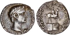 ROMAN COINS: ROMAN EMPIRE Roman Empire Denario. Acuñada el 12 a.C. AUGUSTO. Cossus Cornelius Cn. f. Lentulus Gaetulicus. Anv.: AVGVSTVS. Cabeza a derecha. Rev.: COSSVS CN. F. LENTVLVS. Estatua ecuestr