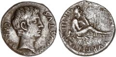 ROMAN COINS: ROMAN EMPIRE Roman Empire Denario. Acuñada el 18 a.C. AUGUSTO. P. Petronius Turpilianus. Anv.: CAES(AR) AVGVSTVS. Cabeza de Augusto a derecha. Rev.: (P. PETRON). TVRPILIAN III. VIR. Pan s