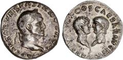 ROMAN COINS: ROMAN EMPIRE Roman Empire Denario. Acuñada el 69 d.C. VESPASIANO, TITO y DOMICIANO. Anv.: IMP. CAESAR VESPASIANVS AVG. Cabeza laureada a derecha. Rev.: CAESAR AVG. F. COS. CAESAR AVG. COS