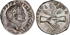 ROMAN COINS: ROMAN EMPIRE Roman Empire Denario. Acuñada el 73 d.C. TITO. Anv.: T. CAES. IMP. VESP. PONT. TR. POT. CENS. Cabeza laureada a derecha. Rev.: FIDES PVBL. Manos enlazadas con espigas, amapol