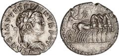 ROMAN COINS: ROMAN EMPIRE Roman Empire Denario. Acuñada el 71-73 d.C. TITO. ANTIOQUIA. Anv.: T. CAES. IMP. VESP. PONT. TR. POT. Busto laureado y drapeado a derecha. Rev.: Tito en cuadriga aderecha. 3,