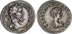 ROMAN COINS: ROMAN EMPIRE Roman Empire Denario. Acuñada el 198 202 d.C. SEPTIMIO SEVERO y GETA. LAODICEA. Anv.: L. SEPT. SEV. AVG. IMP. XI. PART. MAX. Busto a derecha. Rev.: L. SEPTIMIVS GETA CAES. Bu