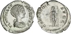 ROMAN COINS: ROMAN EMPIRE Roman Empire Denario. Acuñada el 202-212 d.C. PLAUTILLA. Anv.: PLAVTILLAE AVGVSTAE. Busto drapeado a derecha. Rev.: CONCORDIA AVGG. Concordia en pie a izquierda. 3,58 grs. Bo