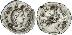 ROMAN COINS: ROMAN EMPIRE Roman Empire Denario. Acuñada el 235-236 d.C. PAULINA. Anv.: DIVA PAVLINA. Busto velado a derecha. Rev.: CONSECRATIO. Paulina sobre pavo real. 2,80 grs. Pequeñas oxidaciones.