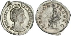 ROMAN COINS: ROMAN EMPIRE Roman Empire Denario. Acuñada el 241 d.C. TRANQUILINA. Anv.: SABINA TRANQVILLINA. Busto diademado a derecha. Rev.: CONCORDIA AVG. Concordia sentada a izquierda, con doble cor