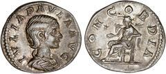 ROMAN COINS: ROMAN EMPIRE Roman Coins Denario. Acuñada el 219 d.C. JULIA PAULA. Anv.: IVLIA PAVLA AVG. Busto a derecha. Rev.: CONCORDIA. Concordia sentada a izquierda. 2,39 grs. AR. C-6a; RIC-211; BMC
