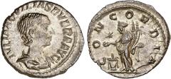 ROMAN COINS: ROMAN EMPIRE Roman Coins Denario. Acuñada el 220 d.C. AQUILIA SEVERA. MUY ESCASA. Anv.: IVLIA AQVILIA SEVERA AVG. Busto a derecha. Rev.: CONCORDIA. Concordia en pie a izquierda. 2,95 grs.