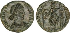 ROMAN COINS: ROMAN EMPIRE Roman Coins Centenional 17 mm. Acuñada el 378-383 a.C. GRACIANO. ARELATE. Anv.: D.N. GRATIANVS P.F. AVG. Busto a derecha. Rev.: VIRTVS ROMANORVM. Roma entronizada de frente c