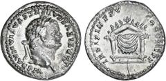 ROMAN COINS: ROMAN EMPIRE Roman Empire Denario. Acuñada el 79 d.C. TITO. Anv.: IMP. TITVS CAES. VESPASIAN. AVG. P. M. Cabeza laureada a derecha. Rev.: TR. P. IX. IMP. XV. COS. VIII. P. P. Trono con re