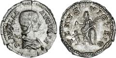 ROMAN COINS: ROMAN EMPIRE Roman Empire Denario. Acuñada el 202-212 d.C. PLAUTILLA. Anv.: PLAVTILLA AVGVSTA. Busto drapeado a derecha. Rev.: VENVS VICTRIX. Venus a izquierda, cupido delante. 3,32 grs. 