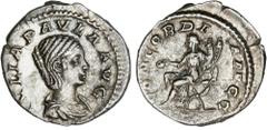 ROMAN COINS: ROMAN EMPIRE Roman Empire Denario. Acuñada el 219 d.C. JULIA PAULA. ESCASA. Anv.: IVLIA PAVLA. Busto a derecha. Rev.: CONCORDIA. Concordia sentada en silla curul a izquierda. 2,40 grs. AR