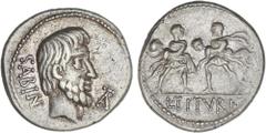 ROMAN COINS: ROMAN REPUBLIC Roman Coins Denario. 89 a.C. TITURIA. L. Titurius L.f. Sabinus. ESCASA. Anv.: Cabeza del rey Tatius a derecha, barba y peinado distintos. SABIN y monograma TA. Rev.: Dos gu