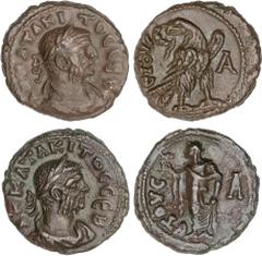 ROMAN COINS: ROMAN EMPIRE ROMAN COINS: ROMAN EMPIRE Roman Coins Lote 2 monedas Tetradracma. Acuñadas el 275-276 d.C. TÁCITO. ALEJANDRÍA. AR. Reversos: Águila a derecha mirando atrás, delante A y Spes 