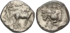 GREEK COINS Ancient Greece Tetradracma. 450-440 a.C. GELA. SICILIA. Anv.: Auriga conduciendo cuadriga lenta a derecha; arriba, Nike volando a derecha. Rev.: Parte delantera de toro con cabeza de hombr