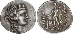 GREEK COINS Ancient Greece Tetradracma. Posterior al 148 a.C. THASOS. ISLAS DE TRACIA. Anv.: Cabeza juvenil de Dionisos a derecha coronado de hojas de hiedra. Rev.: Hércules en pie con maza y piel de 