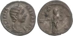 ROMAN COINS: ROMAN EMPIRE Roman Coins Denario. Acuñada el 235 d.C. JULIA MAMAEA. Anv.: IVLIA MAMAEA AVG. Busto diademado a derecha. Rev.: VESTA. Vesta en pie a izquierda. 2,98 grs. AR. (Pequeñas oxida