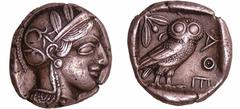 GREEK COINS Attique - Athènes - Tétradrachme (449-413 av. J.-C.) époque de Marathon A/ Tête d'Athéna à droite, coiffée du casque attique à cimier. R/ ΑΘΕ. Chouette debout à droite, la tête de face. Le