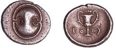 GREEK COINS Illyrie - Béotie - Thèbes - Hémidrachme (379-338 av. J.-C.) A/ Anépigraphe. Bouclier béotien. R/ BO / I. Cratère. TTB GC..2396-BCD Boiotia 23 Ar ; 2.64 gr ; 13 mm Vente Parsy 08/04/2014 N°