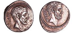 ROMAN COINS Brutus - Denier (54 av. J.-C.) A/ BRVTVS. Tête nue de Brutus à droite. R/ AHALA. Tête nue d'Ahala à droite. TTB+ RRC.433/2-RCV.398 ($720) Ar ; 3.70 gr ; 18 mm