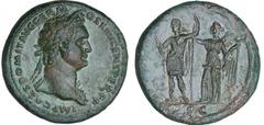 Domitien - Sesterce - (88-89, Rome) - Victoire A/ IMP CAES DOMIT AVG GERM COS XIIII CENS PER PP. Tête laurée à droite. R/ SC. La Victoire couronnant Domitien en habits militaires et tenant une haste. 