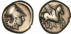 Corinthe - Drachme au Pégase (350-306 av. J.-C.) A/ Tête d'Aphrodite. R/ Anépigraphe. Pégase volant à droite. TB. GC.2634 Ar ; 8.14 gr ; 19 mm Starting Price: 50 EUR Estimate: 80 EUR