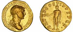 Trajan - Aureus (114, Rome) - Le Génie A/ IMP CAES NER TRAIAN OPTIM AVG GER DAC. Buste lauré et drapé de Trajan à droite, vu de trois-quarts en arrière. R/ P M TR P COS. - VI P P S P Q R . Le Génie de