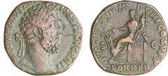 Commode - Sesterce (188, Rome) A/ M COMMODVS ANT P FELIX AVG BRIT. Tête laurée à droite. R/ P M TR P XIII IMP VIII COS V P P. La Santé assise à gauche. TTB C.530 var Ae ; 22.49 gr ; 29 mm