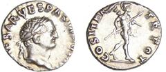 Vespasien - Denier (70, Rome) - La Paix A/ IMP CAESAR VESPASIANVS AVG Buste lauré de Vespasien à droite. R/ COS ITER TR POT. Mars marchant à droite, portant une haste une enseigne. SUP C.87 (2f)- RCV.