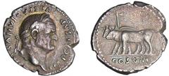 Vespasien - Denier (77-78, Rome) - Attelage de bœufs A/ IMP CAESAR VESPASIANVS AVG Buste de Vespasien à droite. R/ COS VIII. Deux bœufs à gauche, attelés à une charrue. TTB+ C.133-RCV.2289 ($520)-RIC.