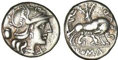 ROMAN REPUBLICAN COINS Pompeia - Denier (137 av. J.-C.) A/ Tête casquée de Rome à droite, une croix sous le menton et une cruche derrière la nuque. R/ FOSTLVS / SEX.ROM // ROMA. Une louve allaitant Ro