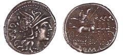ROMAN REPUBLICAN COINS Antestia - Denier (136 av. J.-C.) A/ GRAG. Tête casquée de Rome à droite, un XVI sous le menton. R/ L.ATES / ROMA. Jupiter sur un quadrige. SUP RRC.238.1-RCV.115 ($224) Ar ; 3.9