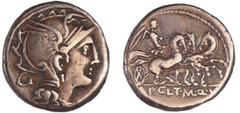 ROMAN REPUBLICAN COINS Mallia - Denier (111-110 av. J.-C.) A/ Tête casquée de Rome à droite. R/ AP.CL.T.MAL.Q VR. La Victoire sur un trige. Le premier cheval tourne la tête à gauche. TTB RRC.299.1a-RC