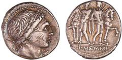 ROMAN REPUBLICAN COINS Memmia - Denier (109-108 av. J.-C.) A/ Tête d'homme à droite. R/ L MEMMI Les Dioscures entre deux chevaux. TTB RRC.304.1-RCV.181 ($280) Ar ; 3.81 gr ; 19 mm