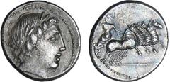ROMAN REPUBLICAN COINS Anonyme - Denier (86 av. J.-C.) A/ Anépigraphe. Tête laurée d'Apollon. R/ Jupiter sur un quadrige. SUP RRC.350.3a-RCV.266 ($200) Ar ; 3.91 gr ; 19 mm